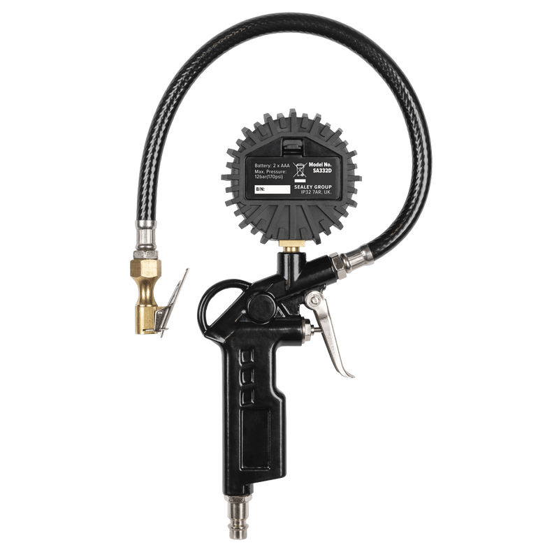 Sealey SA332D Digital Pistol Grip Tyre Inflator with Clip-On Connector - SA332D - Sealey Tools UK - Trade Counter Direct