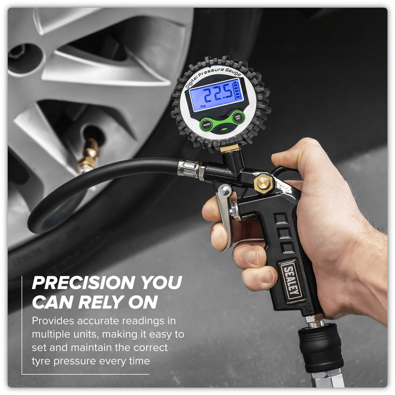 Sealey SA332D Digital Pistol Grip Tyre Inflator with Clip-On Connector - SA332D - Sealey Tools UK - Trade Counter Direct
