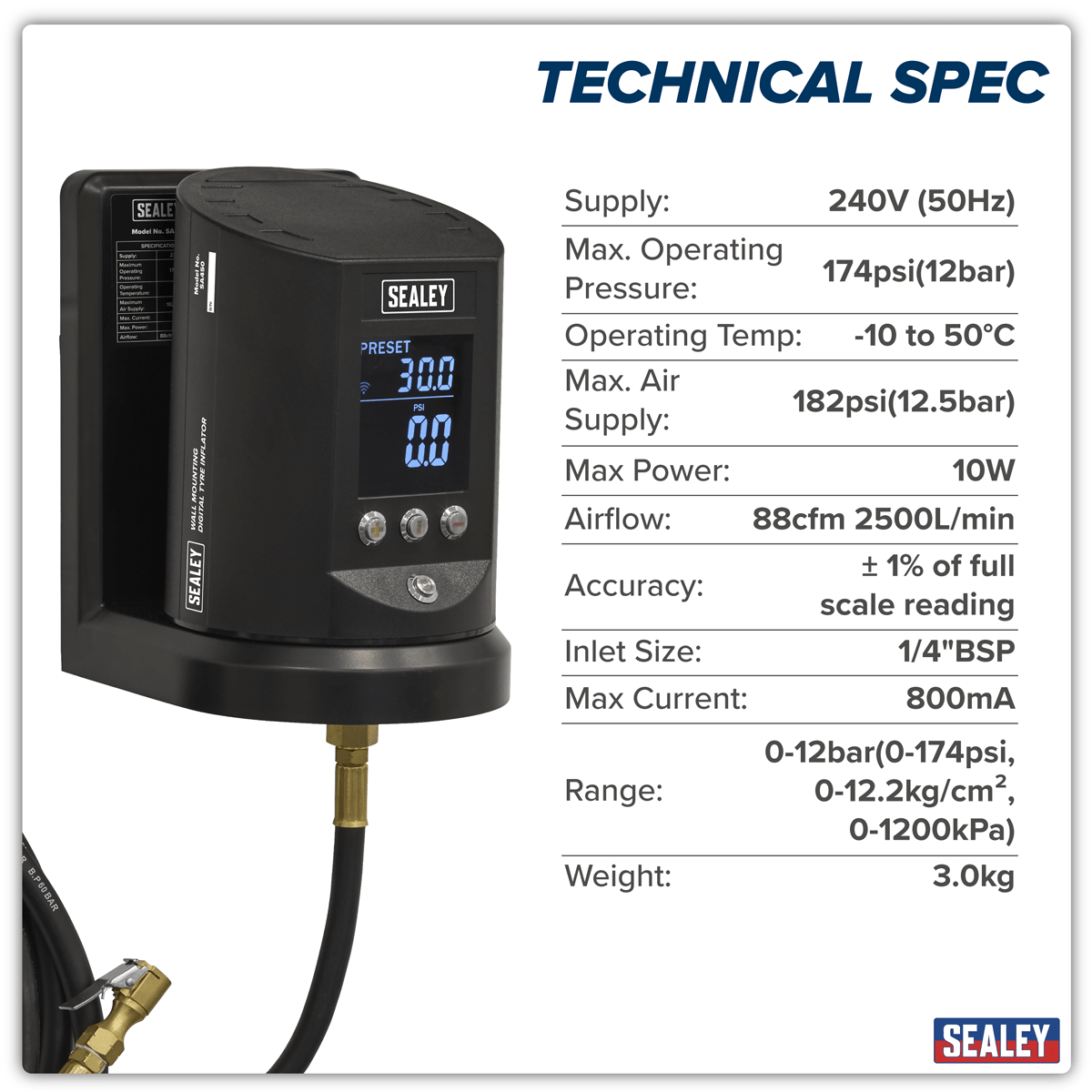 Sealey SA450 Wall Mounting Tyre Inflator Digital - SA450 - Sealey Tools UK - Trade Counter Direct
