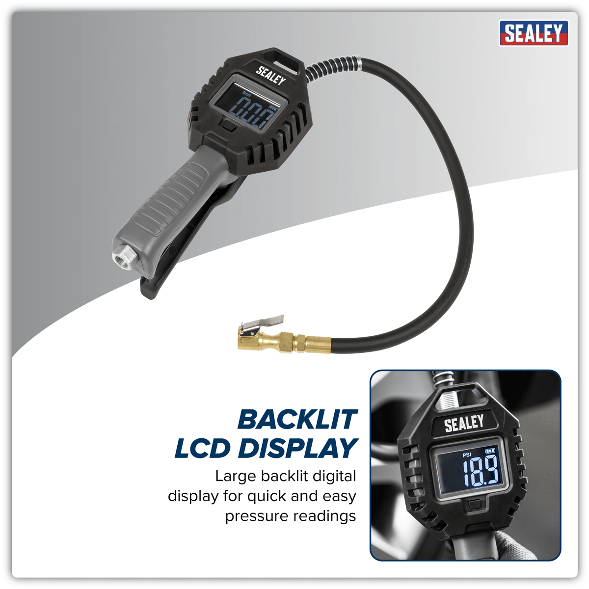 Sealey SA500 Rechargeable Digital Tyre Inflator with Clip-On Connector - SA500 - Sealey Tools UK - Trade Counter Direct