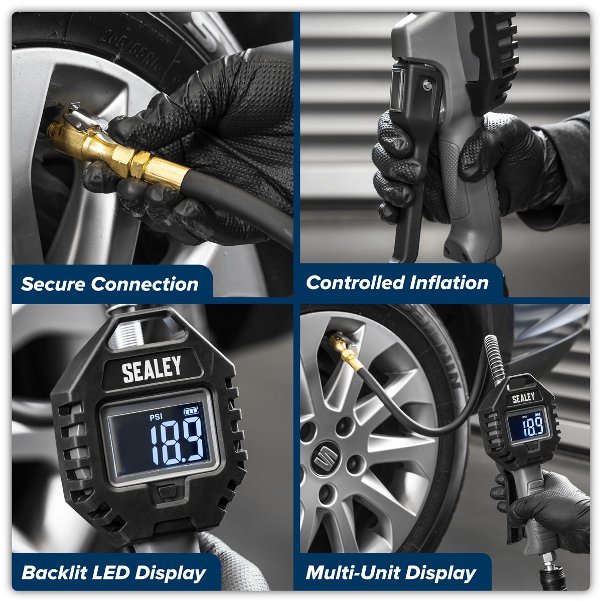 Sealey SA500 Rechargeable Digital Tyre Inflator with Clip-On Connector - SA500 - Sealey Tools UK - Trade Counter Direct