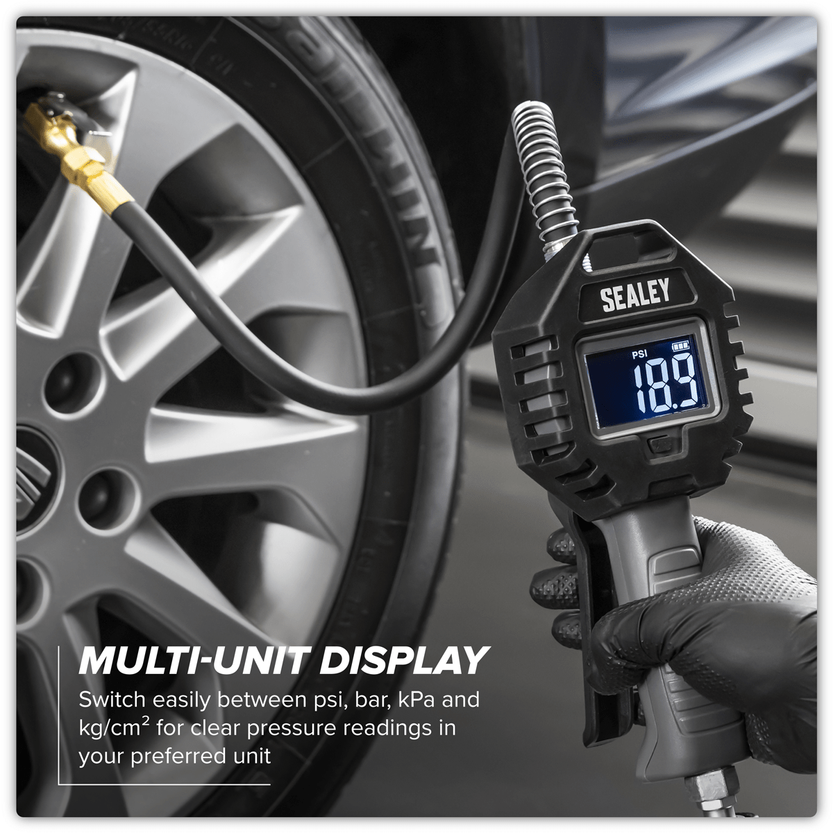 Sealey SA500 Rechargeable Digital Tyre Inflator with Clip-On Connector - SA500 - Sealey Tools UK - Trade Counter Direct