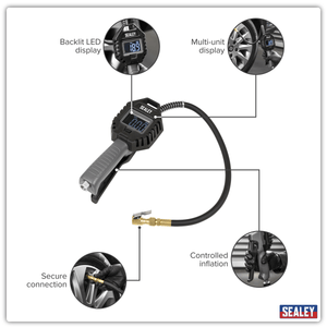 Sealey SA500 Rechargeable Digital Tyre Inflator with Clip-On Connector - SA500 - Sealey Tools UK - Trade Counter Direct