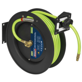 Sealey SA841HV Retractable Air Hose Metal Reel 15m Ø10mm ID High - Visibility TPR Hose - SA841HV - Sealey Tools UK - Trade Counter Direct