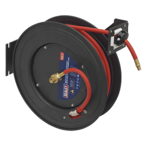 Sealey SA85 Retractable Air Hose Steel Reel 20m Ø10mm ID Rubber Hose - SA85 - Sealey Tools UK - Trade Counter Direct