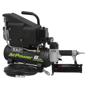 Sealey SAC0610EKIT Air Nail/Staple Gun Kit including Air Compressor, Hose & Nailer/Stapler - SAC0610EKIT - Sealey Tools UK - Trade Counter Direct