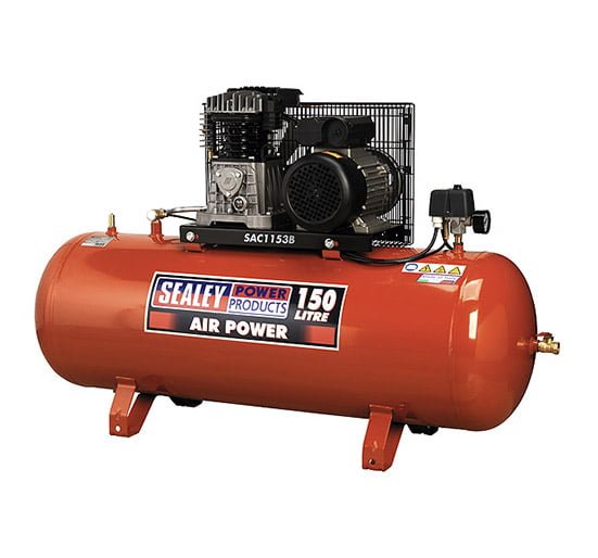 Sealey SAC1153B Compressor 150ltr Belt Drive 3hp with Cast Cylinders - Belt Drive - SLY-16449 - Sealey Tools UK - Trade Counter Direct