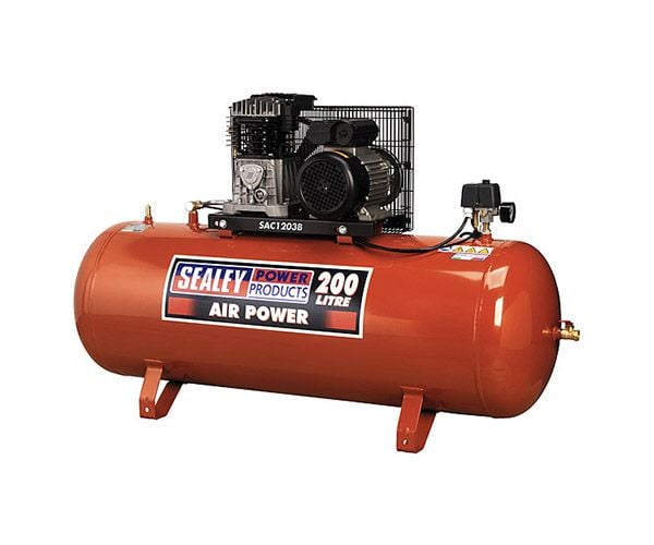 Sealey SAC1203B Compressor 200ltr Belt Drive 3hp with Cast Cylinders - 230V - 1ph - SLY-16450 - Sealey Tools UK - Trade Counter Direct