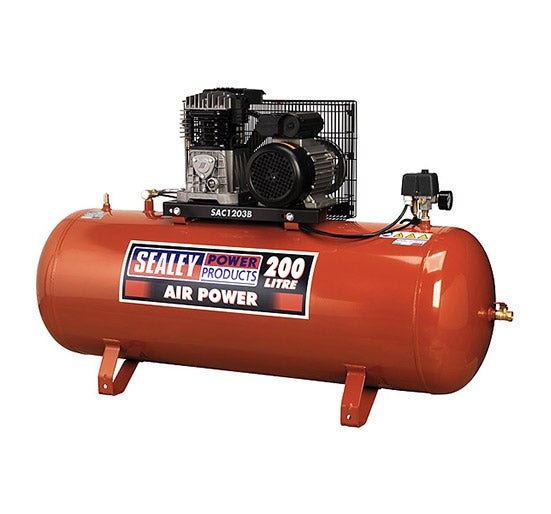 Sealey SAC2203B Compressor 200ltr Belt Drive 3hp with Cast Cylinders - Belt Drive - SLY-16488 - Sealey Tools UK - Trade Counter Direct