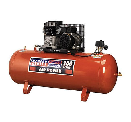 Sealey SAC2203B Compressor 200ltr Belt Drive 3hp with Cast Cylinders - Belt Drive - SLY-16488 - Sealey Tools UK - Trade Counter Direct