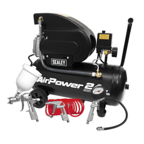 Sealey SAC2420APK Air Compressor 24L Direct Drive 2hp with 4pc Air Accessory Kit - SAC2420APK - Sealey Tools UK - Trade Counter Direct