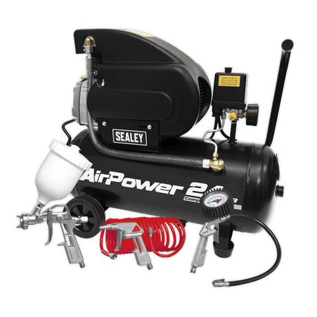 Sealey SAC2420APK Air Compressor 24L Direct Drive 2hp with 4pc Air Accessory Kit - SAC2420APK - Sealey Tools UK - Trade Counter Direct