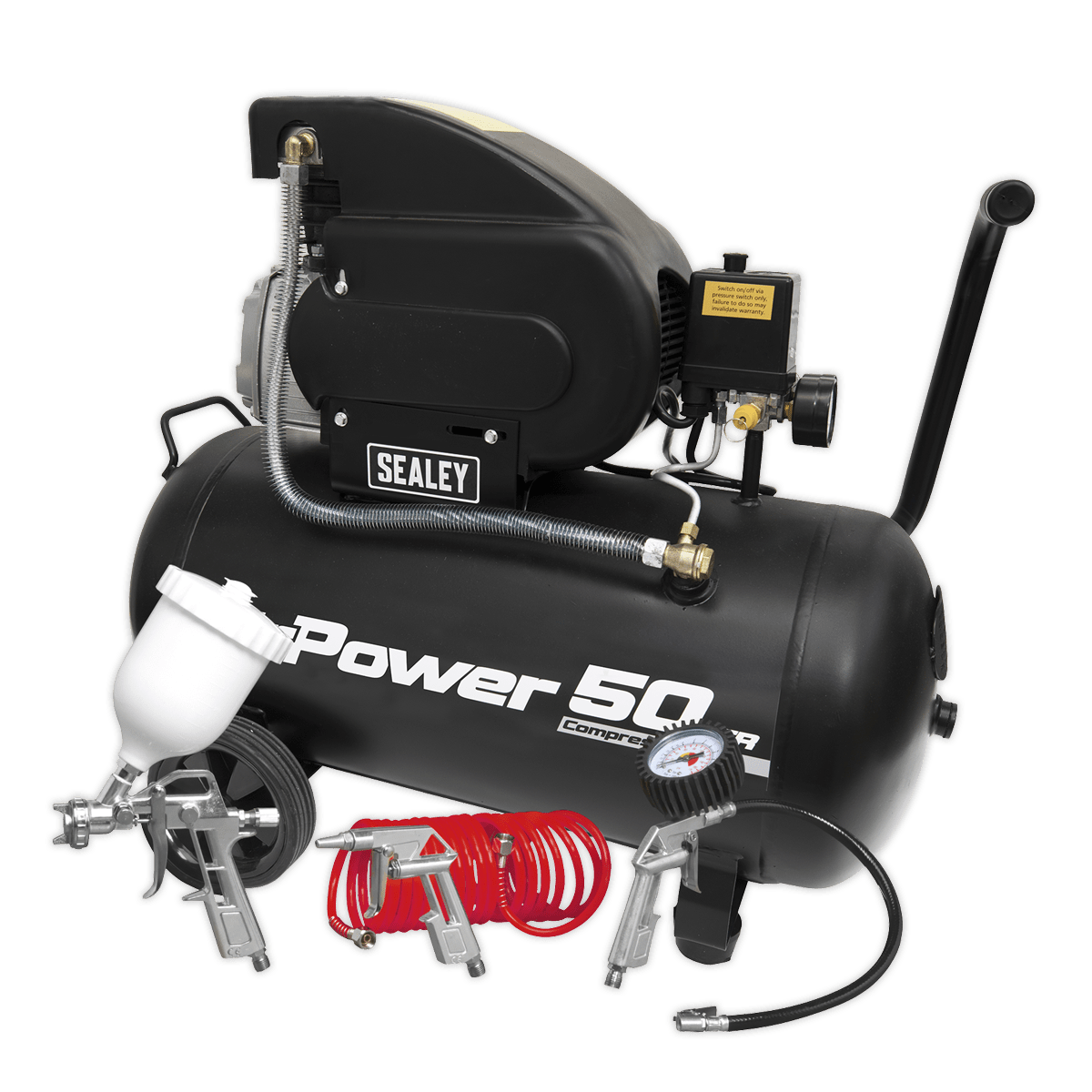 Sealey SAC5020APK Air Compressor 50L Direct Drive 2hp with 4pc Air Accessory Kit - SAC5020APK - Sealey Tools UK - Trade Counter Direct