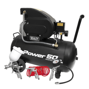 Sealey SAC5020APK Air Compressor 50L Direct Drive 2hp with 4pc Air Accessory Kit - SAC5020APK - Sealey Tools UK - Trade Counter Direct