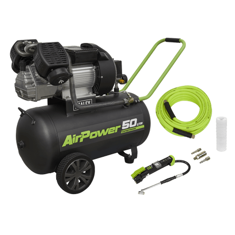 Sealey SAC5030VEKIT 50L Direct Drive V - Twin Air Compressor 3hp with Air Accessory Kit - SAC5030VEKIT - Sealey Tools UK - Trade Counter Direct