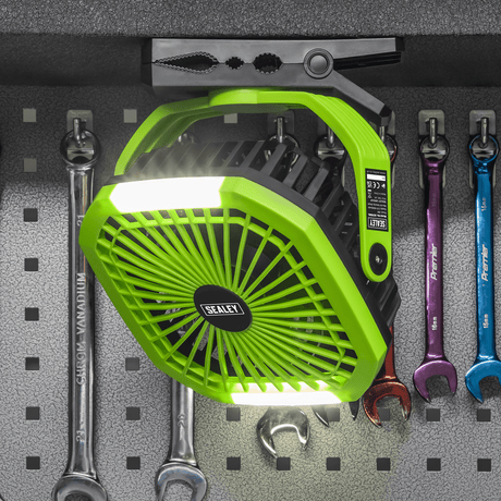 Sealey SCF8WL 8" Portable Clip Fan with Worklight - SCF8WL - Sealey Tools UK - Trade Counter Direct