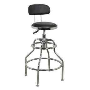 Sealey SCR14 Workshop Stool Pneumatic with Adjustable Height Swivel Seat & Back Rest - Workshop Stools - SLY-16733 - Sealey Tools UK - Trade Counter Direct