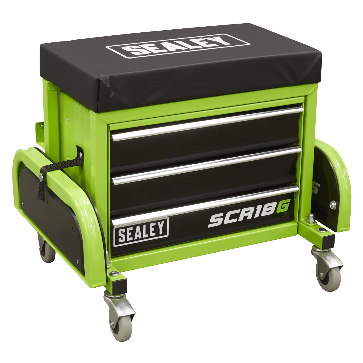 Sealey SCR18G Mechanic's Utility Seat & Toolbox - Green - SCR18G - Sealey Tools UK - Trade Counter Direct