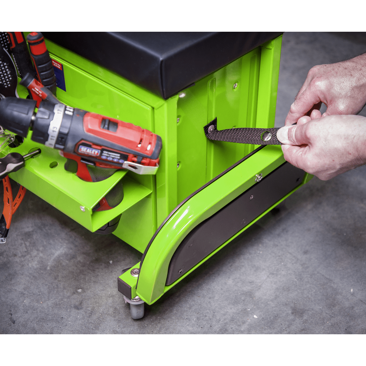 Sealey SCR18G Mechanic's Utility Seat & Toolbox - Green - SCR18G - Sealey Tools UK - Trade Counter Direct