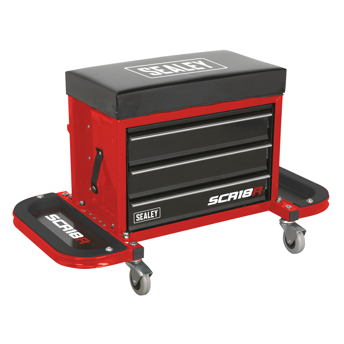 Sealey SCR18R Mechanic's Utility Seat & Toolbox - Red - SCR18R - Sealey Tools UK - Trade Counter Direct