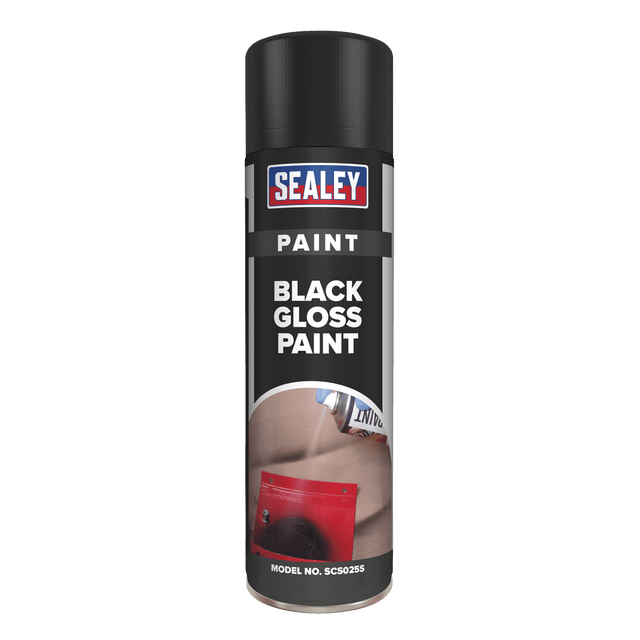 Sealey SCS025 Black Gloss Paint 500ml Pack of 6 - SCS025 - Sealey Tools UK - Trade Counter Direct