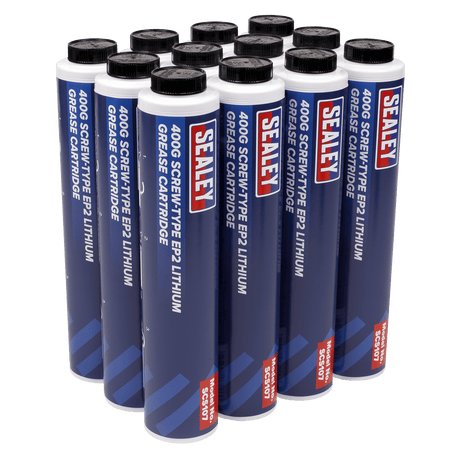 Sealey SCS108 Screw - Type EP2 Lithium Grease Cartridge 400g Pack of 12 - SCS108 - Sealey Tools UK - Trade Counter Direct