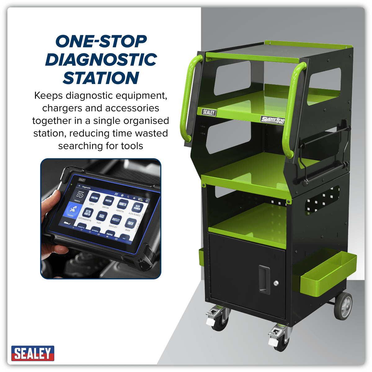 Sealey SDS1G1 Diagnostic Support Station - Green - SDS1G1 - Sealey Tools UK - Trade Counter Direct