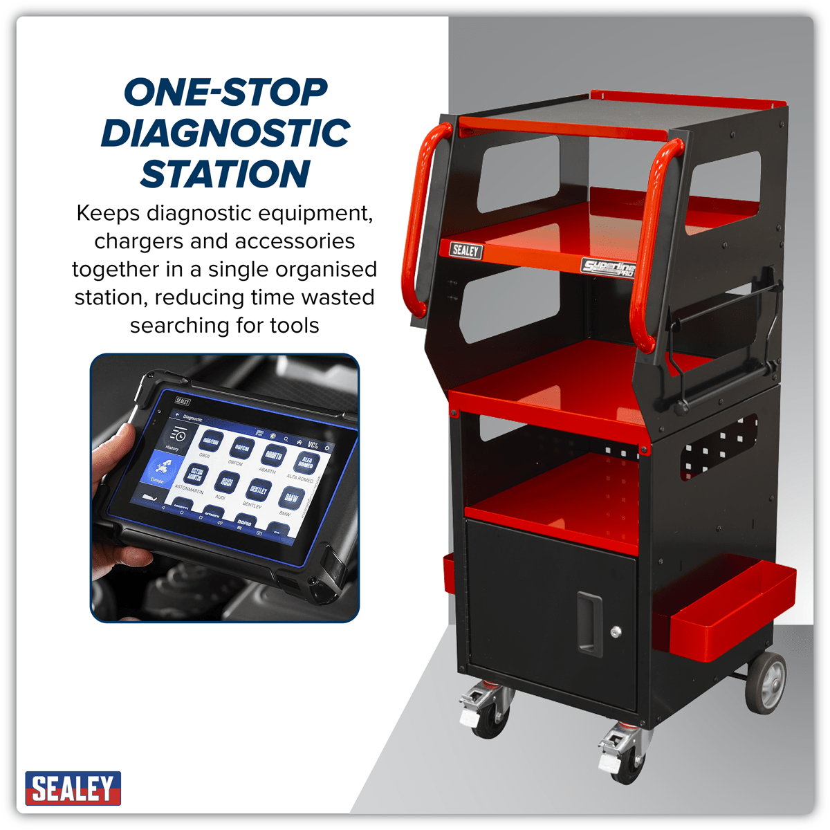 Sealey SDS1R Diagnostic Tablet & Trolley - Red - SDS1R - Sealey Tools UK - Trade Counter Direct