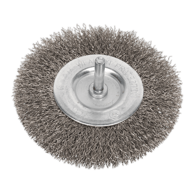 Sealey SFBS100 Flat Wire Brush Stainless Steel 100mm with 6mm Shaft - SFBS100 - Sealey Tools UK - Trade Counter Direct