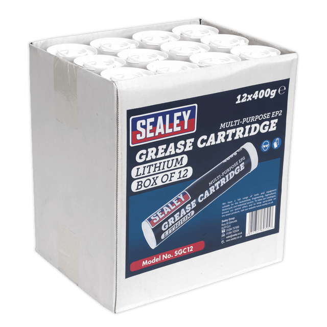 Sealey SGC12 Grease Cartridge EP2 Lithium 400g Pack of 12 - SGC12 - Sealey Tools UK - Trade Counter Direct