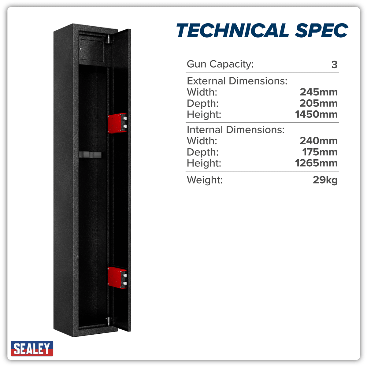 Sealey SGS3AB 3 Gun Cabinet with Ammo Safe - SGS3AB - Sealey Tools UK - Trade Counter Direct