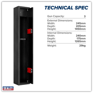 Sealey SGS3AB 3 Gun Cabinet with Ammo Safe - SGS3AB - Sealey Tools UK - Trade Counter Direct
