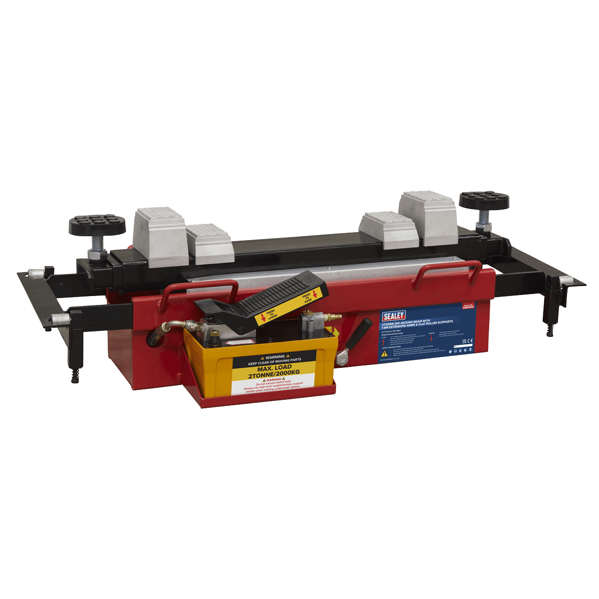 Sealey SJBEX200A Air Jacking Beam 2tonne with Arm Extenders & Flat Roller Supports - SJBEX200A - Sealey Tools UK - Trade Counter Direct