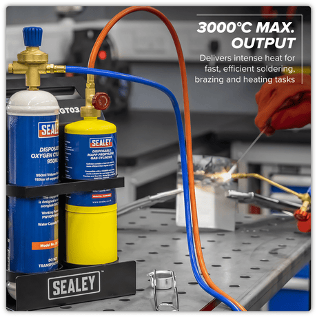 Sealey SMGKIT02 MAPP Gas & Oxygen Brazing Kit with 400g MAPP Cylinder & 950ml Oxygen Cylinder - SMGKIT02 - Sealey Tools UK - Trade Counter Direct