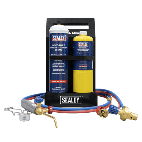 Sealey SMGKIT02 MAPP Gas & Oxygen Brazing Kit with 400g MAPP Cylinder & 950ml Oxygen Cylinder - SMGKIT02 - Sealey Tools UK - Trade Counter Direct