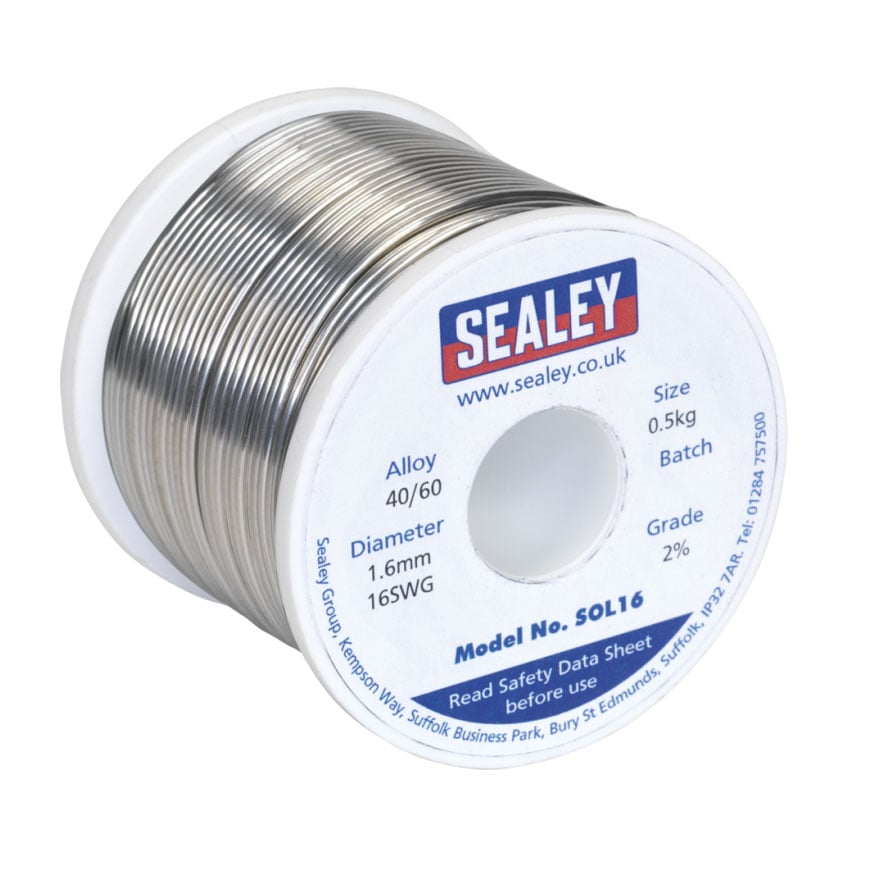 Sealey SOL16 Solder Wire Quick Flow 1.6mm/16SWG 40/60 0.5kg Reel - Solder - SLY-20453 - Sealey Tools UK - Trade Counter Direct