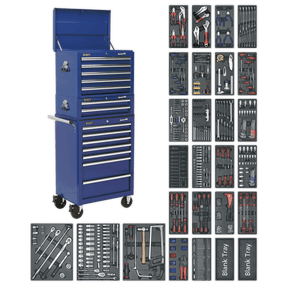 Sealey SPTCCOMBO1 Tool Chest Combination 14 Drawer with Ball Bearing Slides - Blue & 1179pc Tool Kit - SPTCCOMBO1 - Sealey Tools UK - Trade Counter Direct