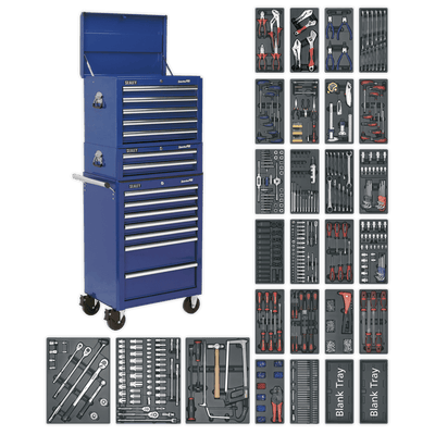 Sealey SPTCCOMBO1 Tool Chest Combination 14 Drawer with Ball Bearing Slides - Blue & 1179pc Tool Kit - SPTCCOMBO1 - Sealey Tools UK - Trade Counter Direct