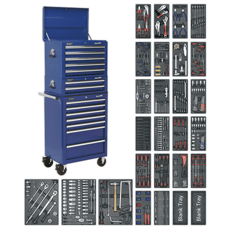 Sealey SPTCCOMBO1 Tool Chest Combination 14 Drawer with Ball Bearing Slides - Blue & 1179pc Tool Kit - SPTCCOMBO1 - Sealey Tools UK - Trade Counter Direct