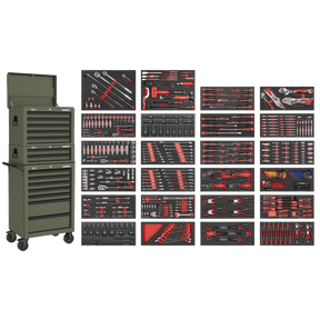 Sealey SPTCOMBO3K Superline PRO® Tool Chest Combination 14 Drawer with 447pc Tool Kit - Khaki - SPTCOMBO3K - Sealey Tools UK - Trade Counter Direct