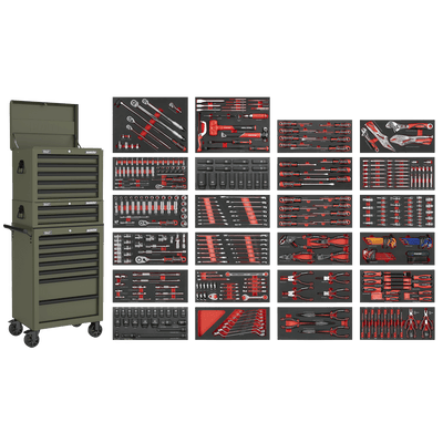 Sealey SPTCOMBO3K Superline PRO® Tool Chest Combination 14 Drawer with 447pc Tool Kit - Khaki - SPTCOMBO3K - Sealey Tools UK - Trade Counter Direct