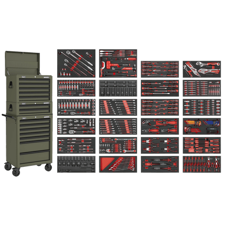 Sealey SPTCOMBO3K Superline PRO® Tool Chest Combination 14 Drawer with 447pc Tool Kit - Khaki - SPTCOMBO3K - Sealey Tools UK - Trade Counter Direct