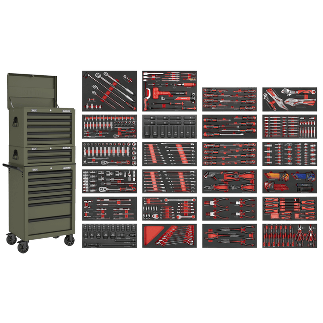 Sealey SPTCOMBO3K Superline PRO® Tool Chest Combination 14 Drawer with 447pc Tool Kit - Khaki - SPTCOMBO3K - Sealey Tools UK - Trade Counter Direct