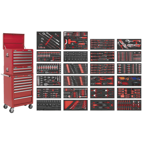 Sealey SPTCOMBO3R Superline PRO® Tool Chest Combination 14 Drawer with 447pc Tool Kit - Red - SPTCOMBO3R - Sealey Tools UK - Trade Counter Direct