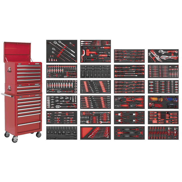 Sealey SPTCOMBO3R Superline PRO® Tool Chest Combination 14 Drawer with 447pc Tool Kit - Red - SPTCOMBO3R - Sealey Tools UK - Trade Counter Direct