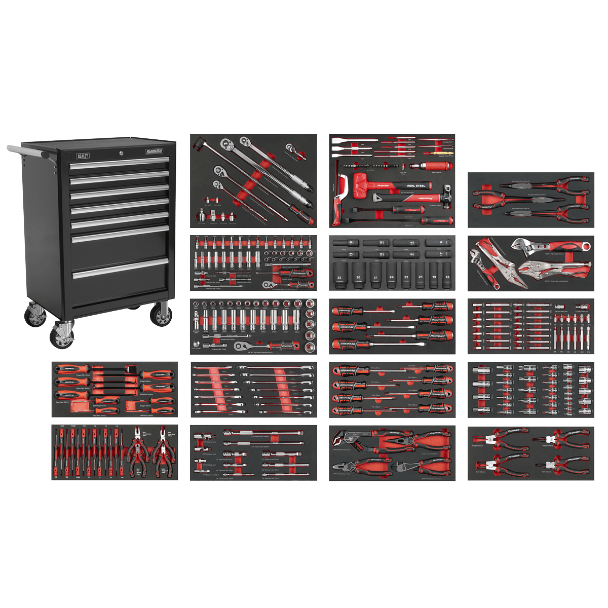 Sealey SPTCOMBO4B Superline PRO® Roll Cab 7 Drawer with 305pc Tool Kit - Black - SPTCOMBO4B - Sealey Tools UK - Trade Counter Direct