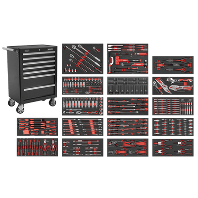 Sealey SPTCOMBO4B Superline PRO® Roll Cab 7 Drawer with 305pc Tool Kit - Black - SPTCOMBO4B - Sealey Tools UK - Trade Counter Direct