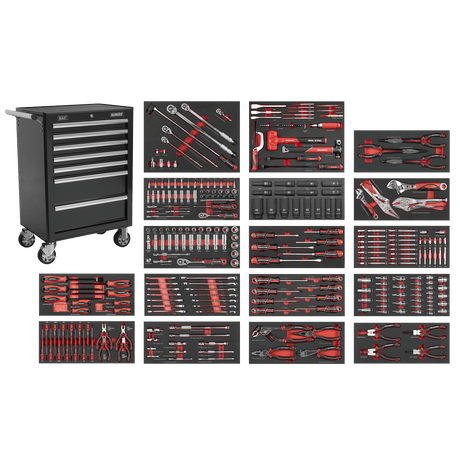 Sealey SPTCOMBO4B Superline PRO® Roll Cab 7 Drawer with 305pc Tool Kit - Black - SPTCOMBO4B - Sealey Tools UK - Trade Counter Direct