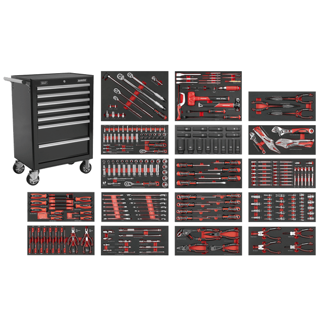Sealey SPTCOMBO4B Superline PRO® Roll Cab 7 Drawer with 305pc Tool Kit - Black - SPTCOMBO4B - Sealey Tools UK - Trade Counter Direct