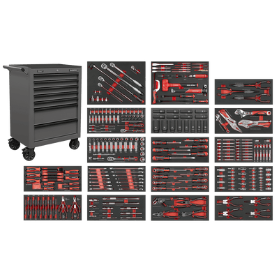 Sealey SPTCOMBO4G Superline PRO® Roll Cab 7 Drawer with 305pc Tool Kit - Grey - SPTCOMBO4G - Sealey Tools UK - Trade Counter Direct
